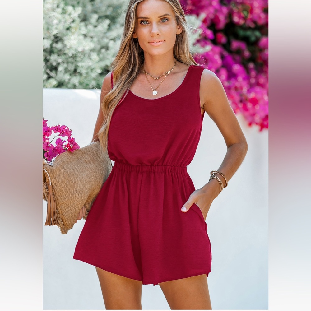 NWT Cupshe Maroon Backless Tank Romper, size M